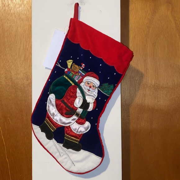 🎄🧑‍🎄🎄NWT Vintage Embroidered Santa Velvet Stocking - Picture 6 of 7